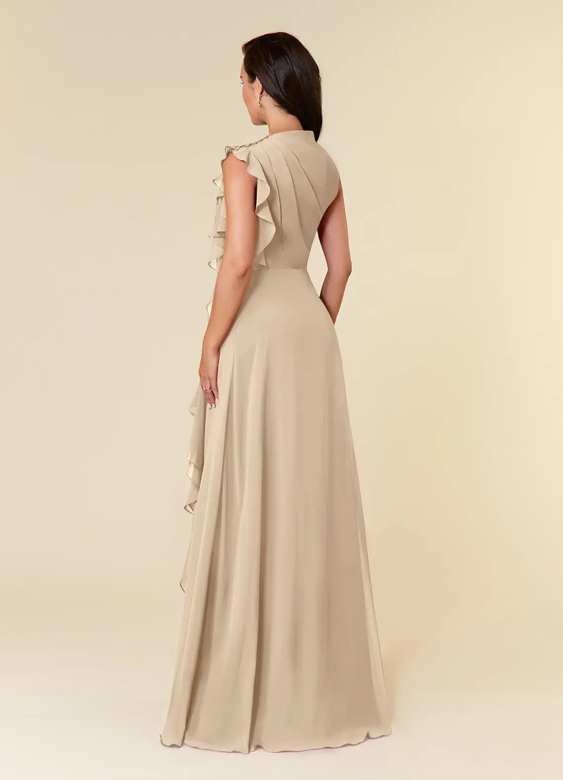 Elegant A-line High-neck Sleeveless Chiffon Wedding Guest Dress Cascading Ruffle Evening Bridesmaid Gown