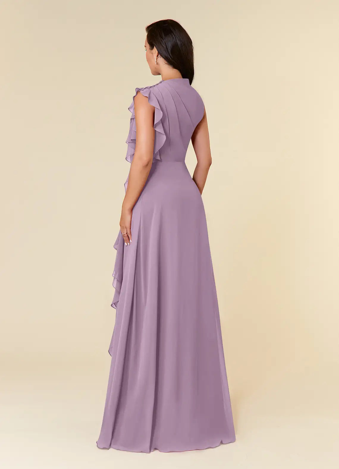 Elegant A-line High-neck Sleeveless Chiffon Wedding Guest Dress Cascading Ruffle Evening Bridesmaid Gown