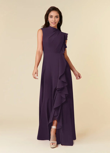 Elegant A-line High-neck Sleeveless Chiffon Wedding Guest Dress Cascading Ruffle Evening Bridesmaid Gown