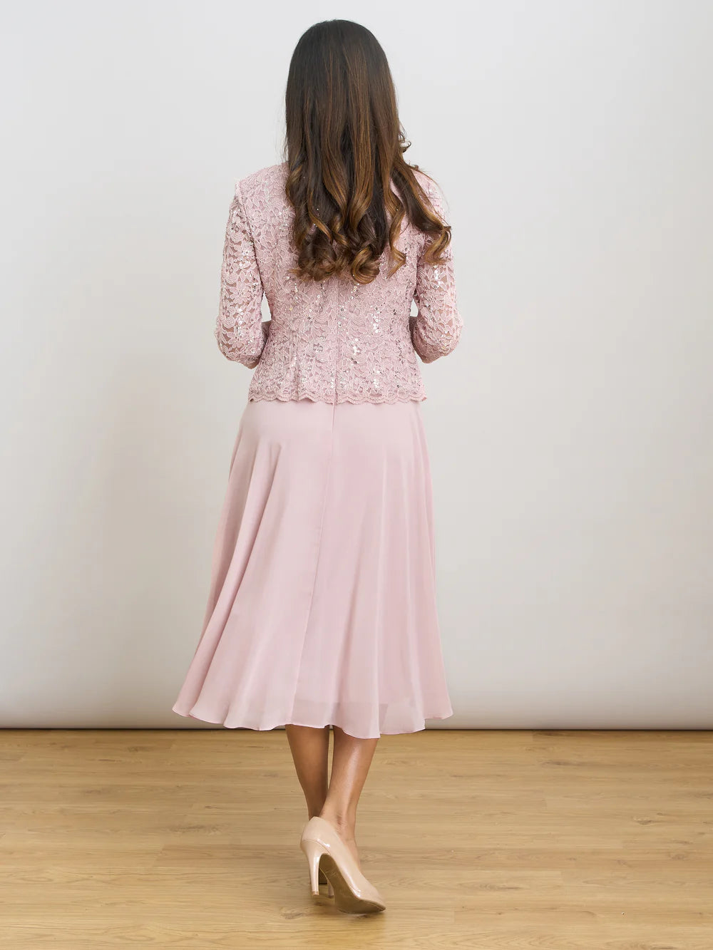 Elegant A-Line Round Neck Sequin Lace Midi Length Mother of the Bride Dress