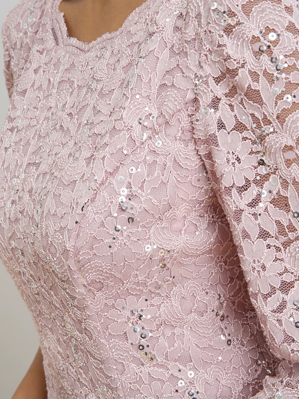 Elegant A-Line Round Neck Sequin Lace Midi Length Mother of the Bride Dress