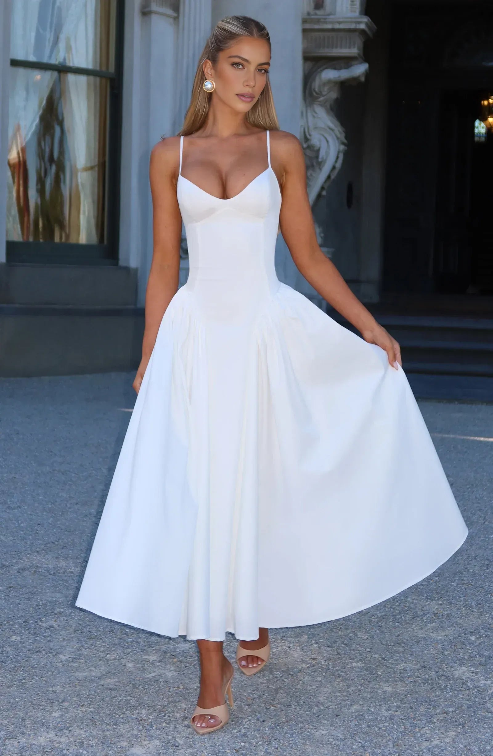Elegant A-Line Sweetheart Sleeveless Midi Drop-Waist Lace-Up Cocktail Dress