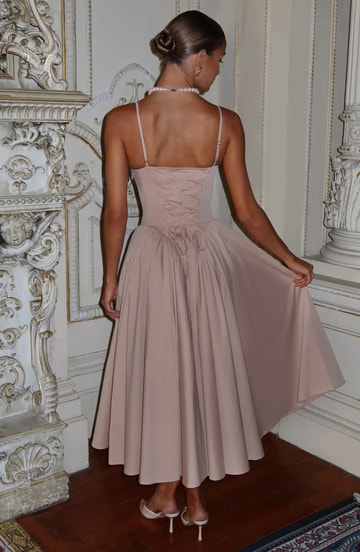 Elegant A-Line Sweetheart Sleeveless Midi Drop-Waist Lace-Up Cocktail Dress