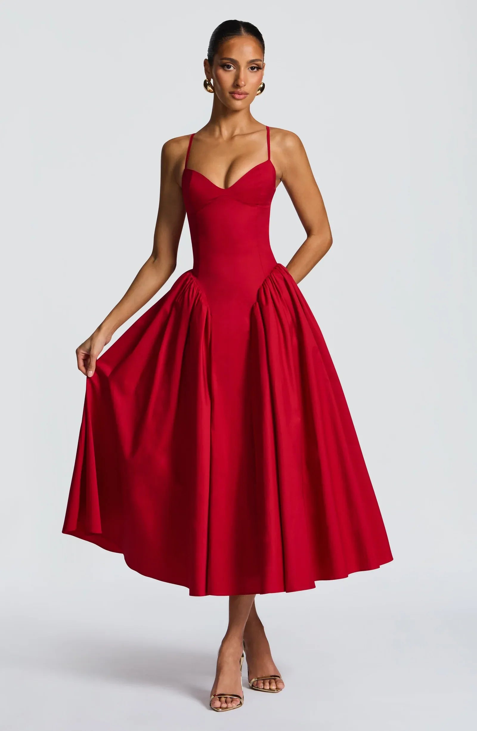 Elegant A-Line Sweetheart Sleeveless Midi Drop-Waist Lace-Up Cocktail Dress