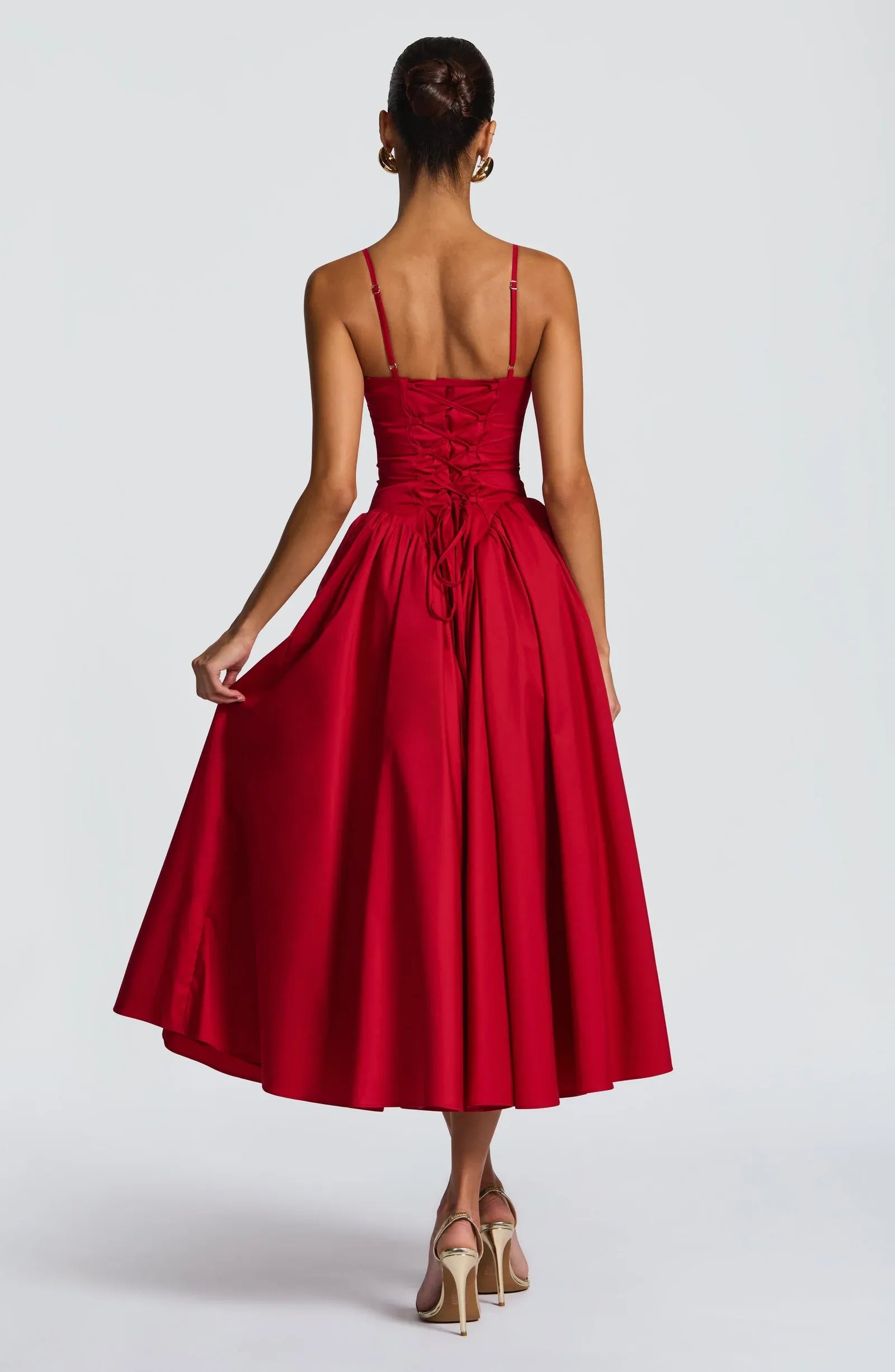 Elegant A-Line Sweetheart Sleeveless Midi Drop-Waist Lace-Up Cocktail Dress