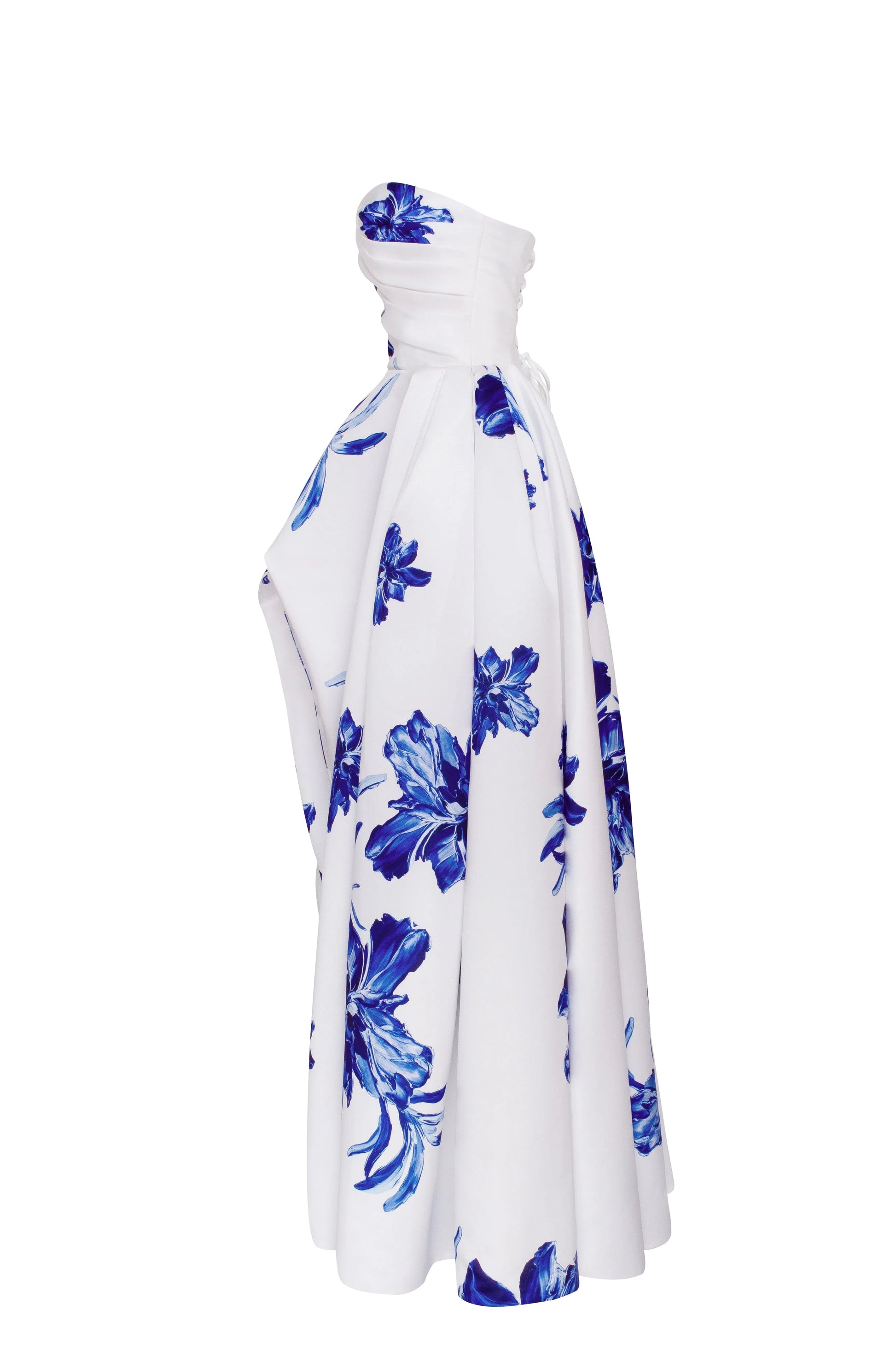 Elegant A-Line Sweetheart Strapless Satin Floral Ruched High Slit Evening Dress