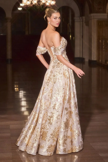 Elegant Ballgown Sweetheart Off-the-Shoulder Brocade Floor-Length Beaded Mother-of-the-Bride Gown