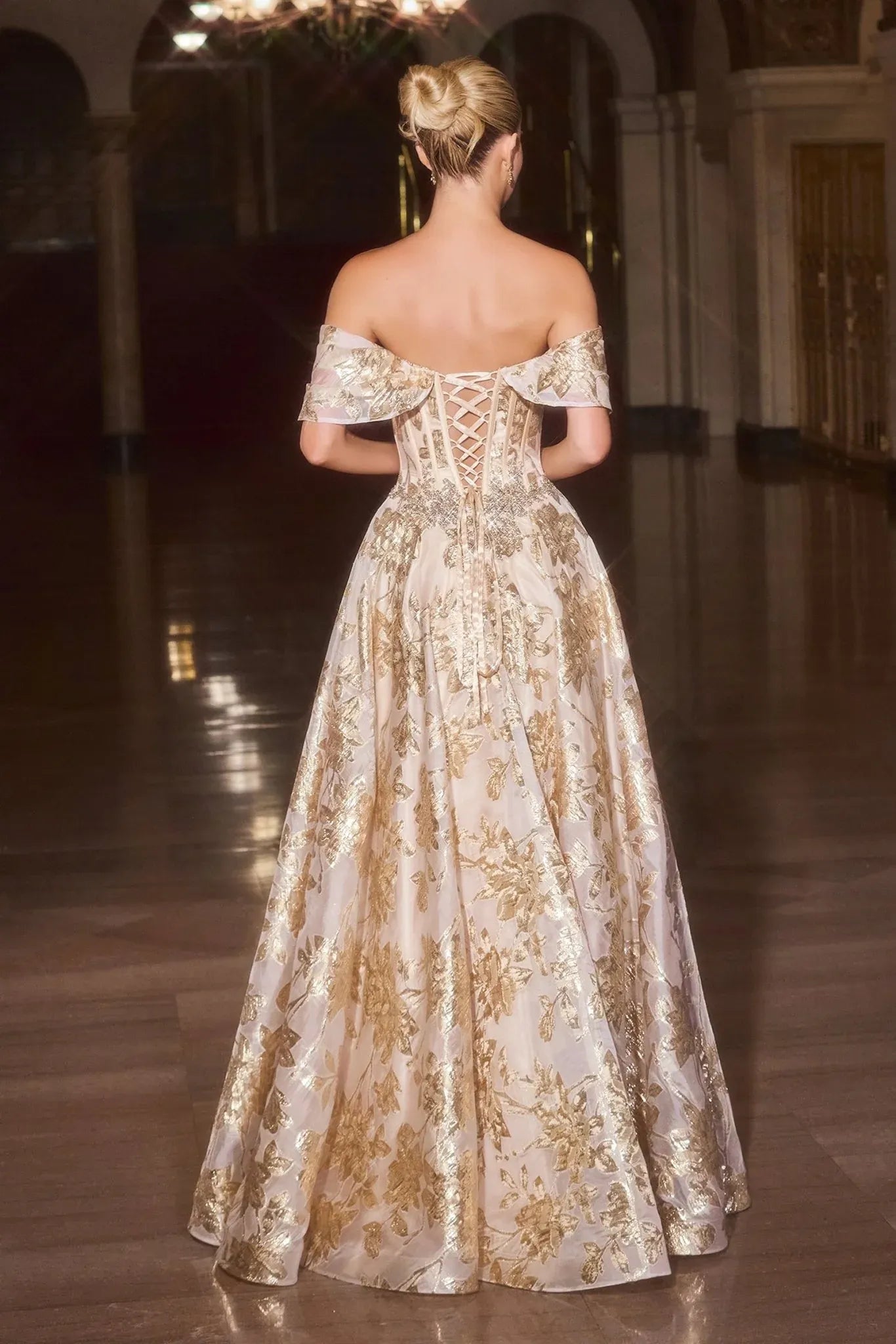 Elegant Ballgown Sweetheart Off-the-Shoulder Brocade Floor-Length Beaded Mother-of-the-Bride Gown