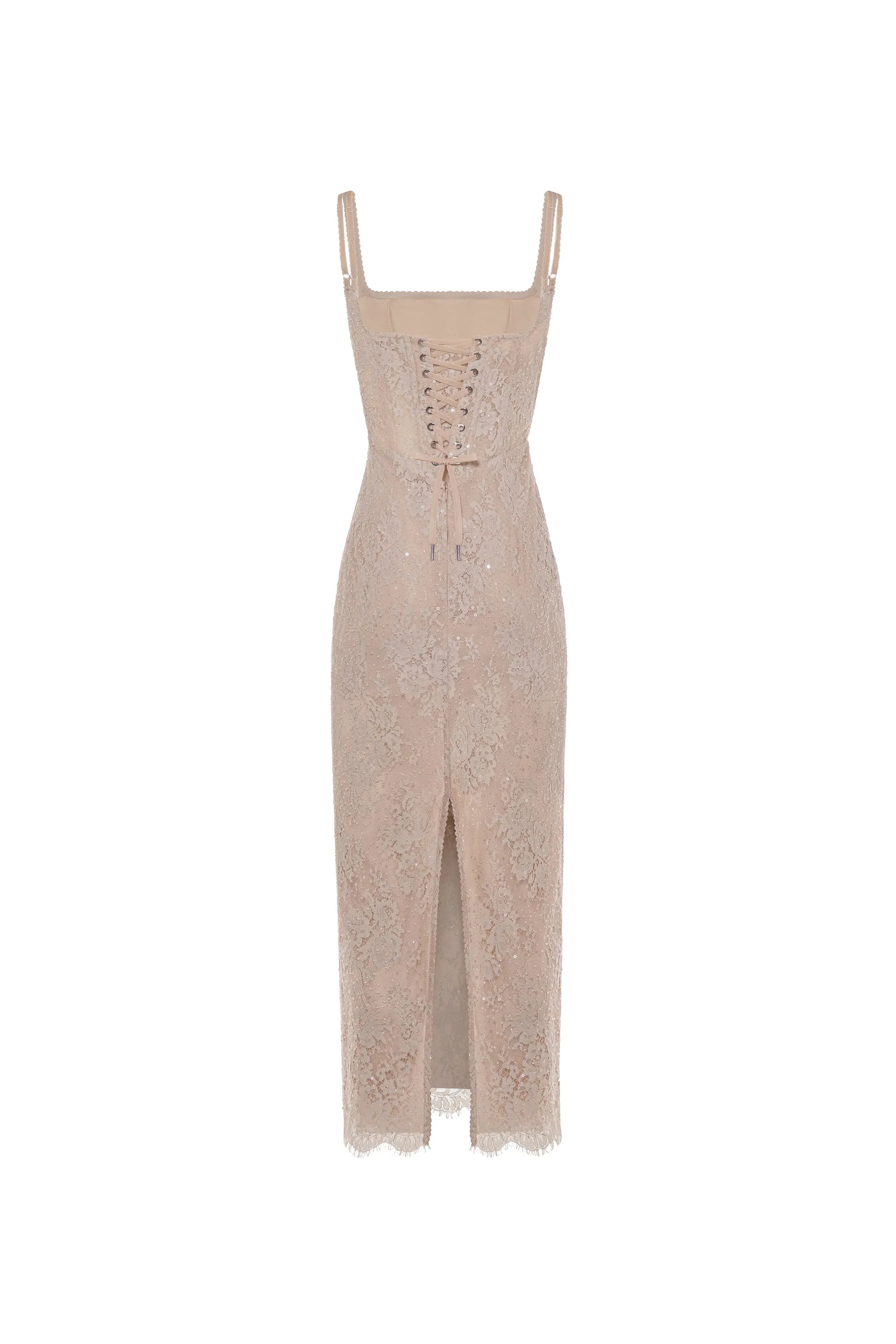 Elegant Bodycon Square Neck Spaghetti Strap Lace Midi Party Sequin Corset Cocktail Dress