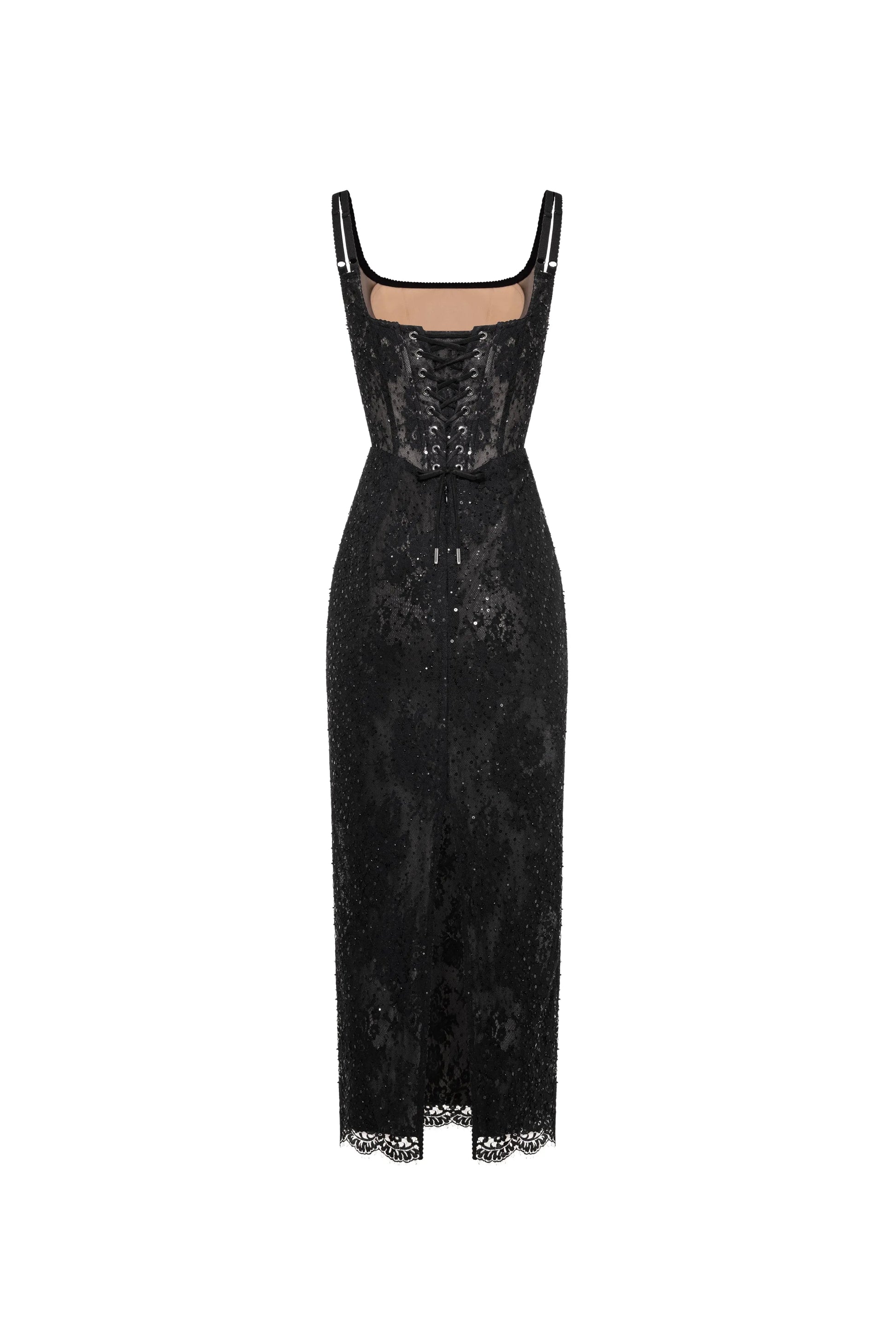 Elegant Bodycon Square Neck Spaghetti Strap Lace Midi Party Sequin Corset Cocktail Dress
