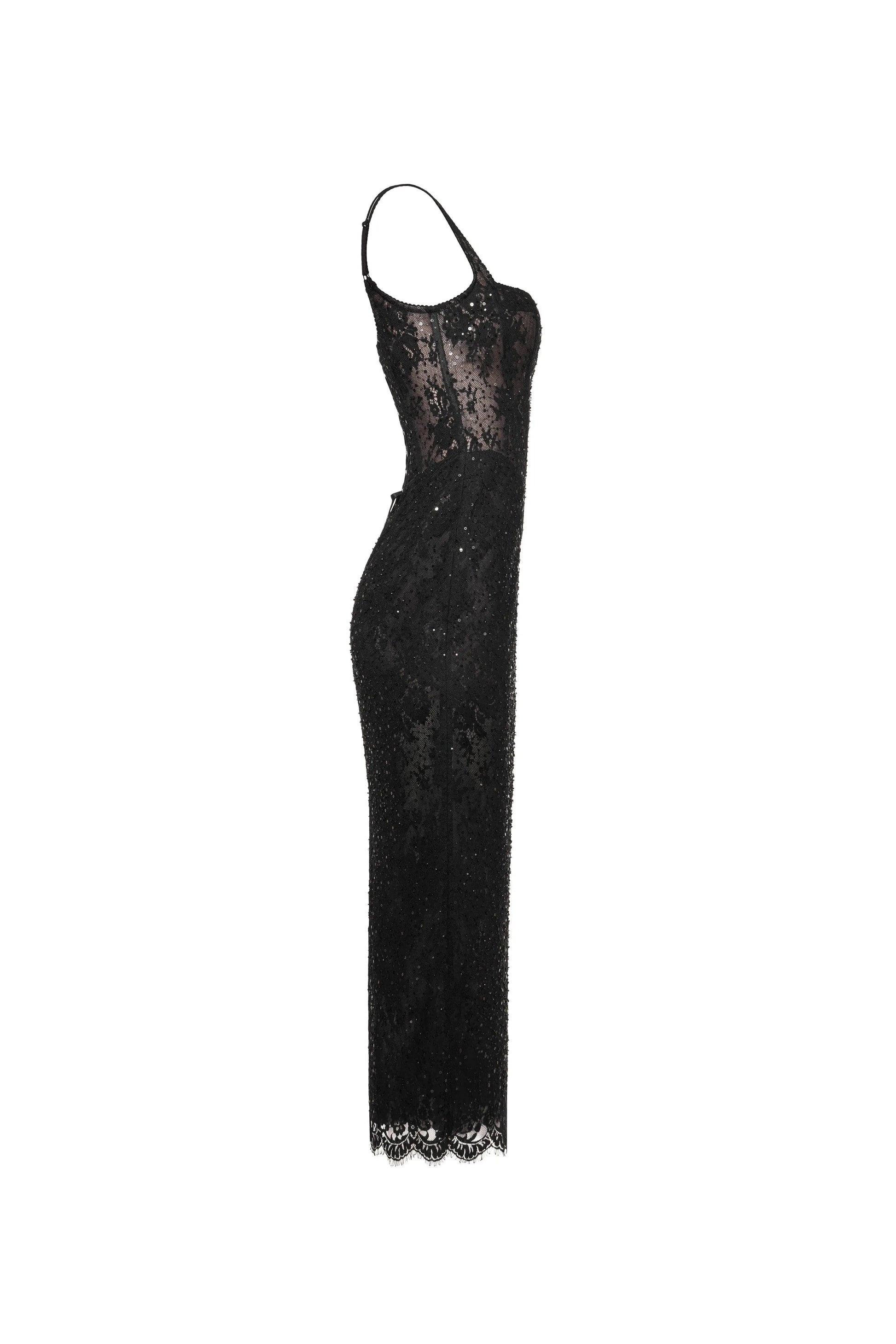 Elegant Bodycon Square Neck Spaghetti Strap Lace Midi Party Sequin Corset Cocktail Dress