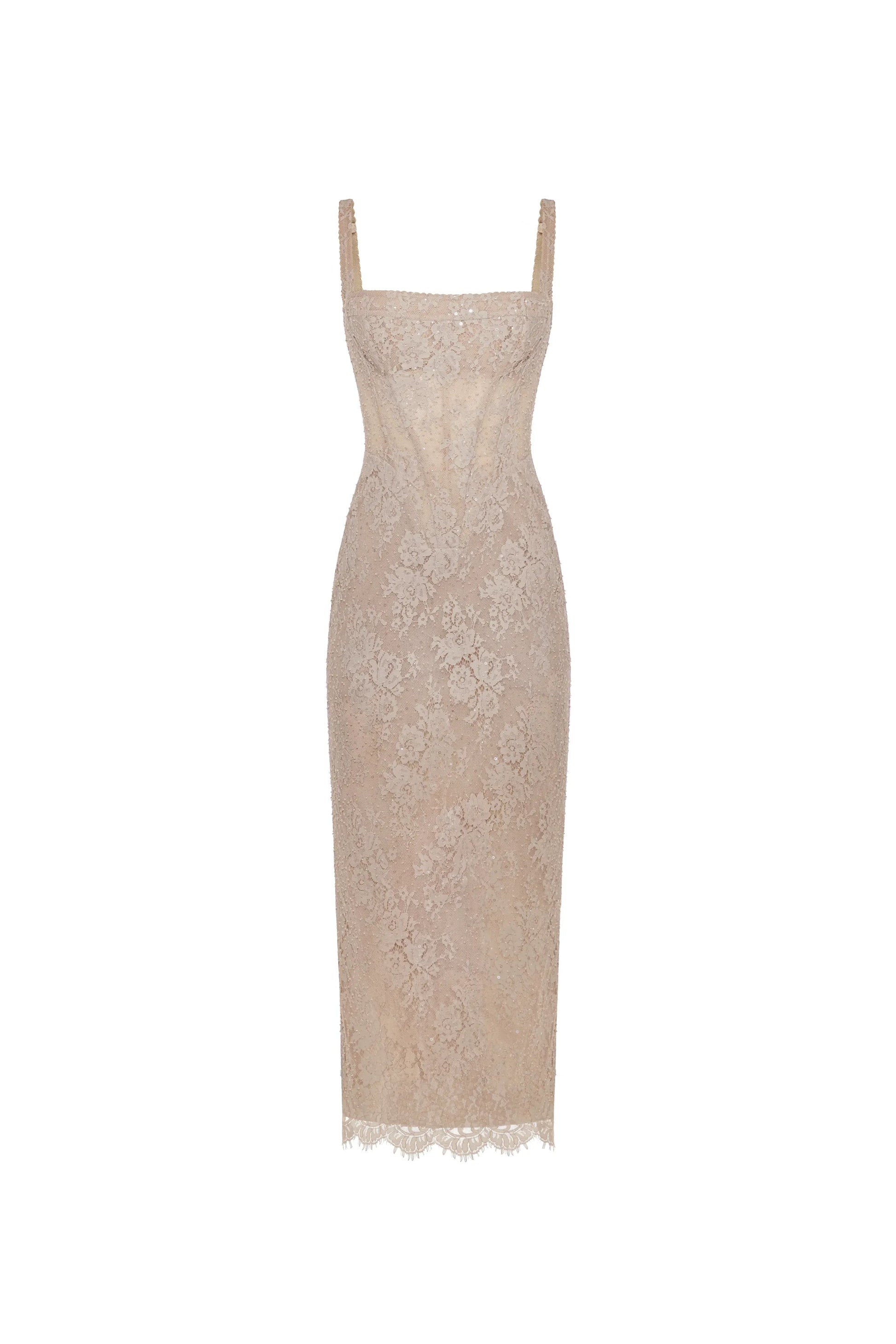 Elegant Bodycon Square Neck Spaghetti Strap Lace Midi Party Sequin Corset Cocktail Dress