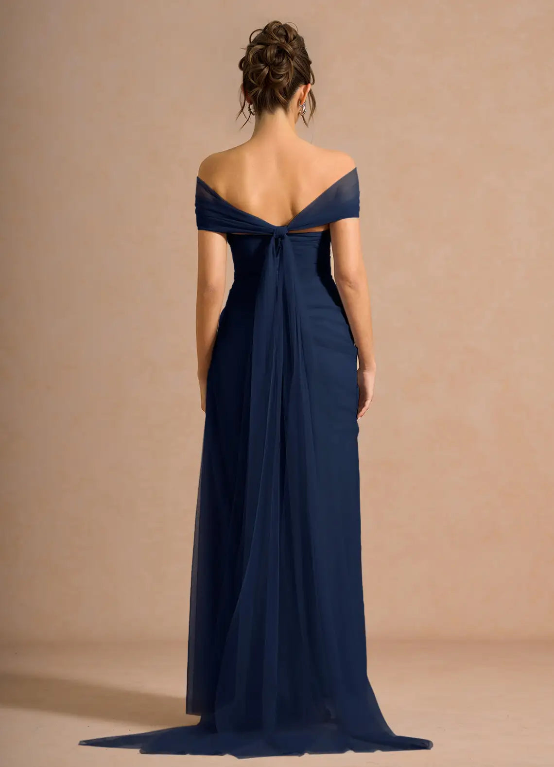 Elegant Column Sweetheart Sleeveless Tulle Maxi Convertible Ruched Slit Evening Gown