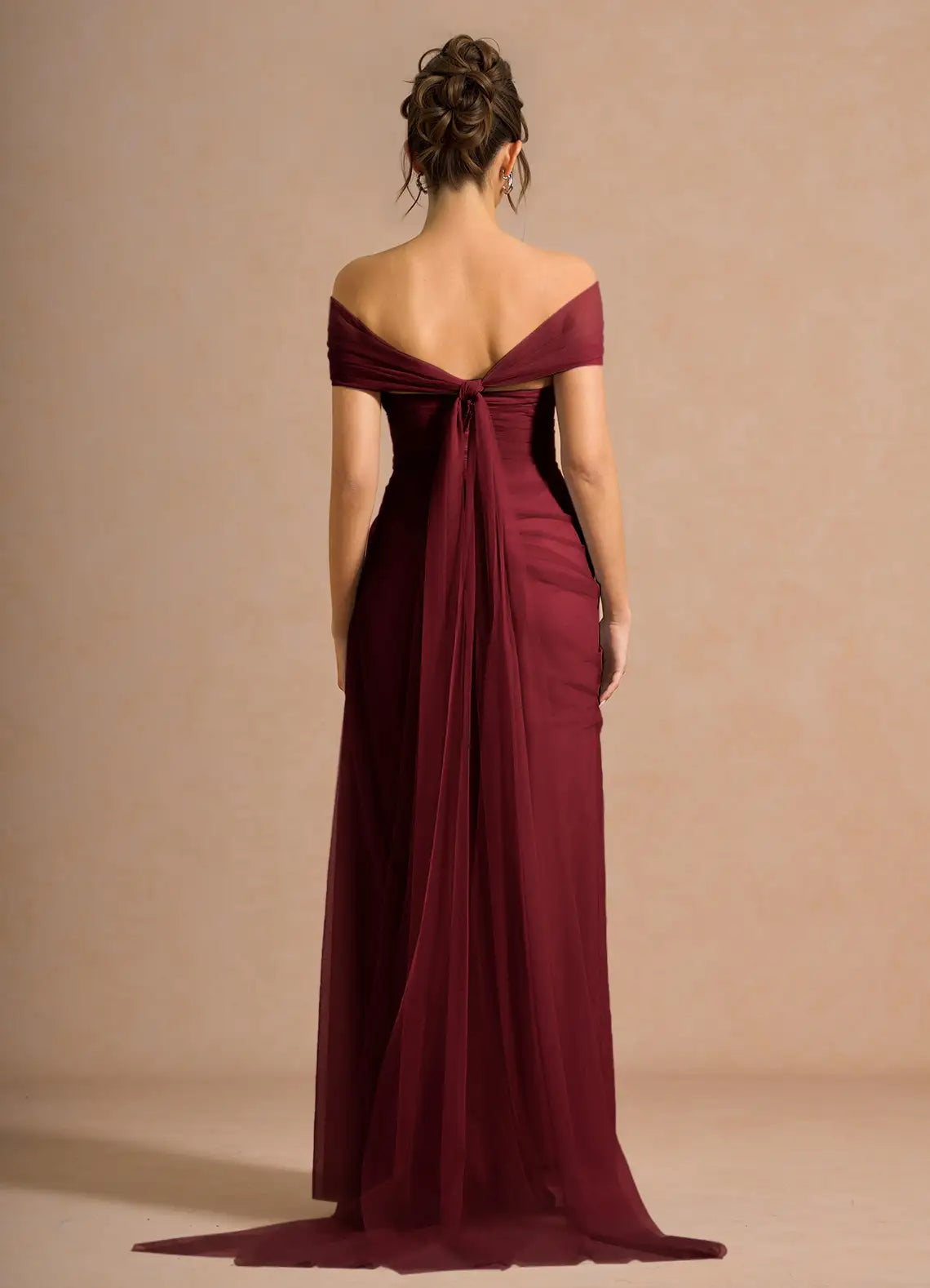 Elegant Column Sweetheart Sleeveless Tulle Maxi Convertible Ruched Slit Evening Gown