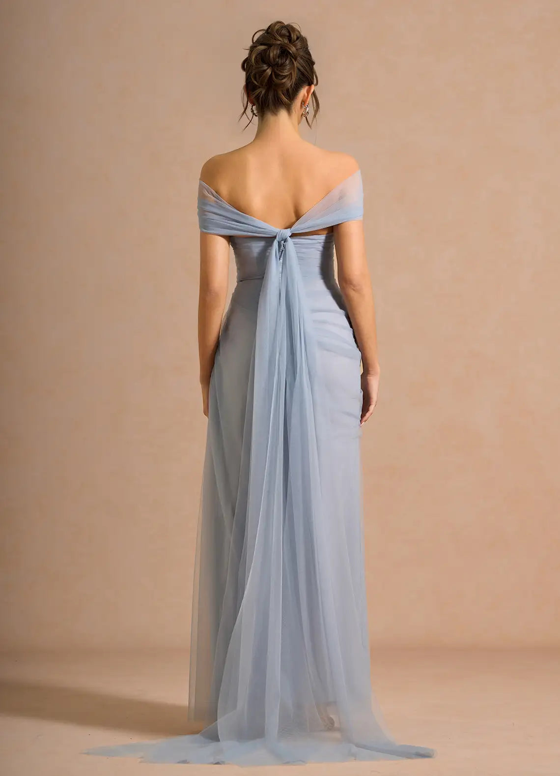 Elegant Column Sweetheart Sleeveless Tulle Maxi Convertible Ruched Slit Evening Gown
