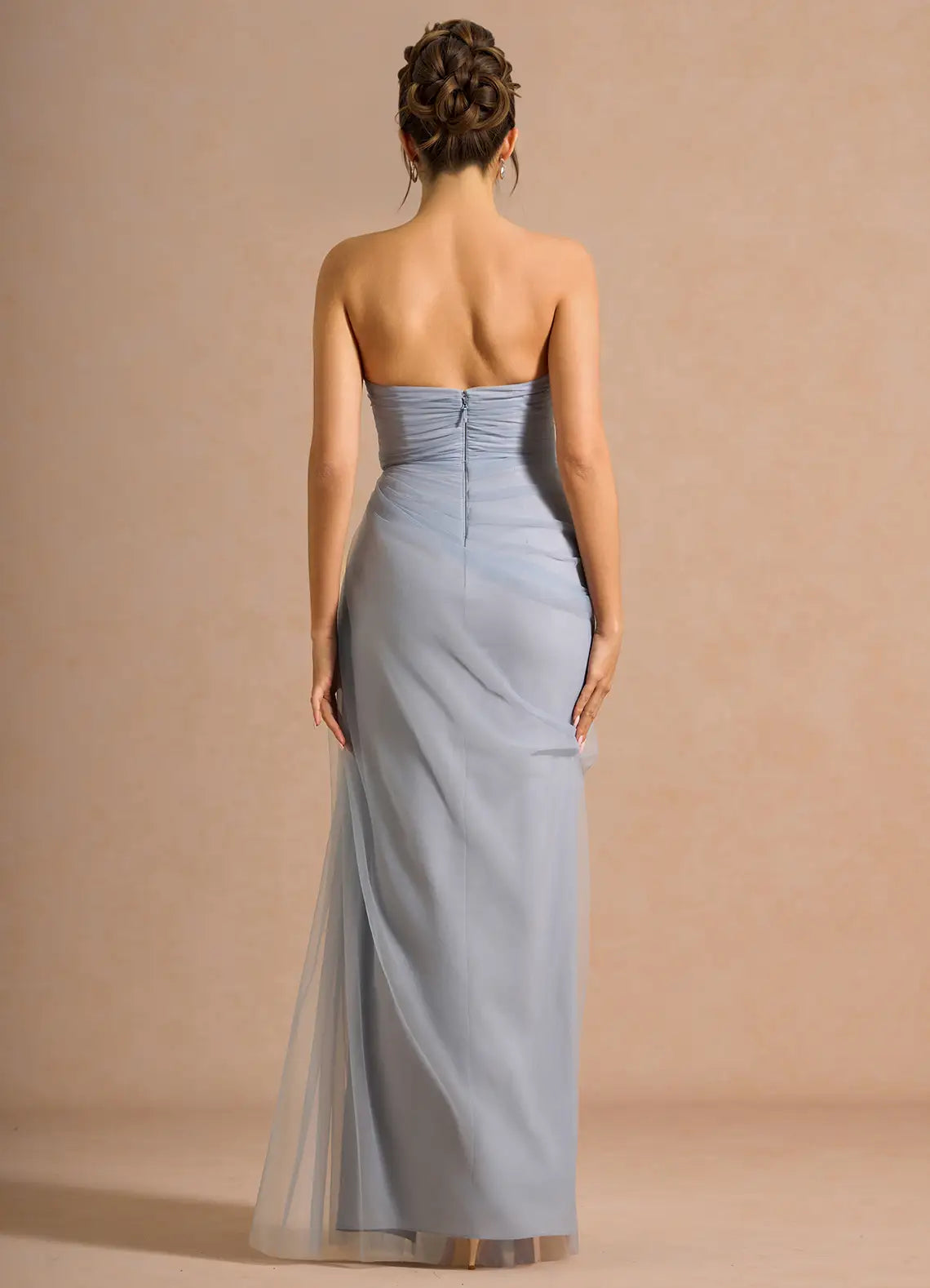 Elegant Column Sweetheart Sleeveless Tulle Maxi Convertible Ruched Slit Evening Gown