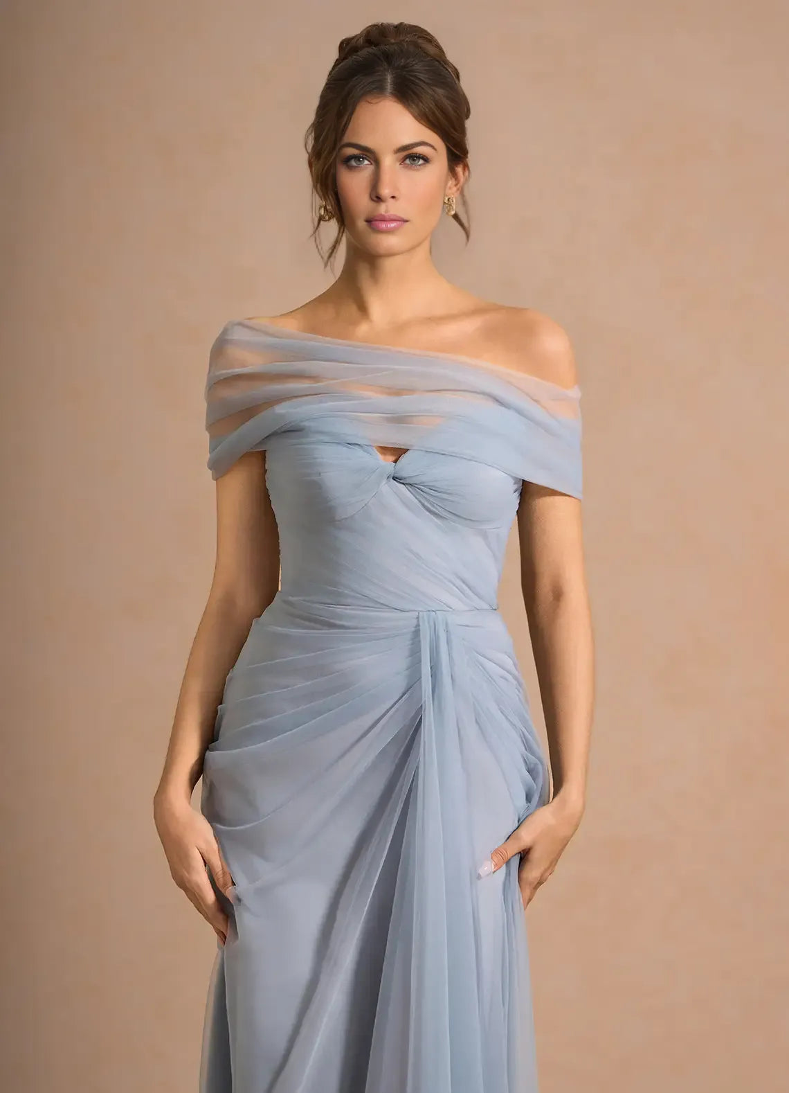 Elegant Column Sweetheart Sleeveless Tulle Maxi Convertible Ruched Slit Evening Gown