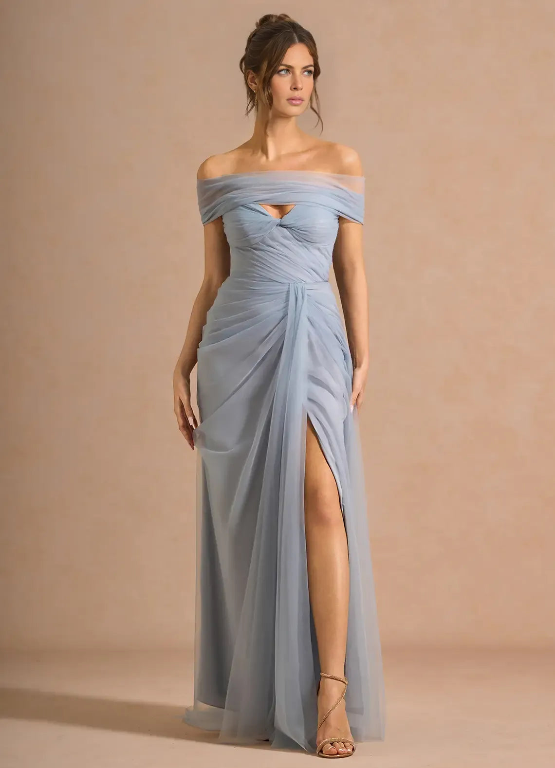 Elegant Column Sweetheart Sleeveless Tulle Maxi Convertible Ruched Slit Evening Gown