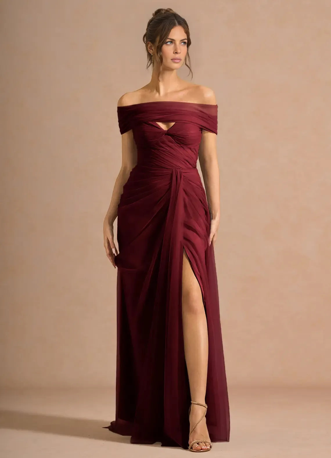 Elegant Column Sweetheart Sleeveless Tulle Maxi Convertible Ruched Slit Evening Gown