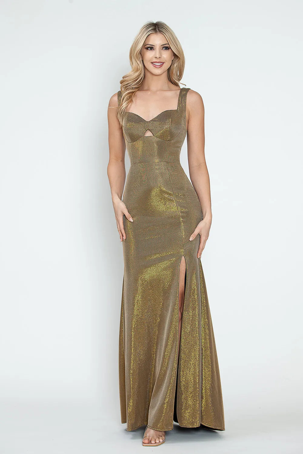 Elegant Form-Fitting Sweetheart Sleeveless Glitter Knit Floor-Length Keyhole Slit Lace-Up Evening Gown