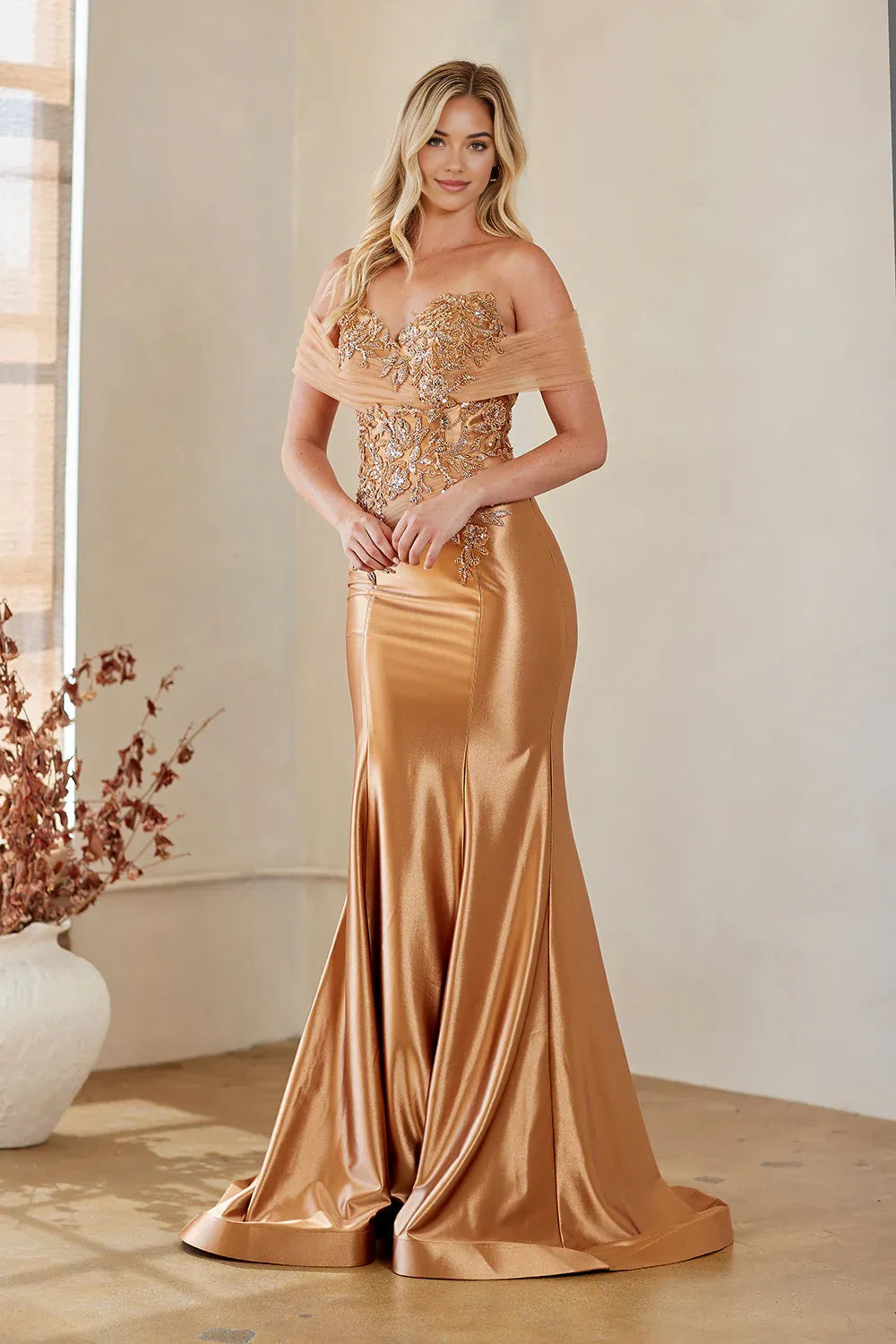 Elegant Mermaid Off-the-Shoulder Sweetheart Sleeveless Chiffon Satin Floor-Length Beaded Lace Evening Gown