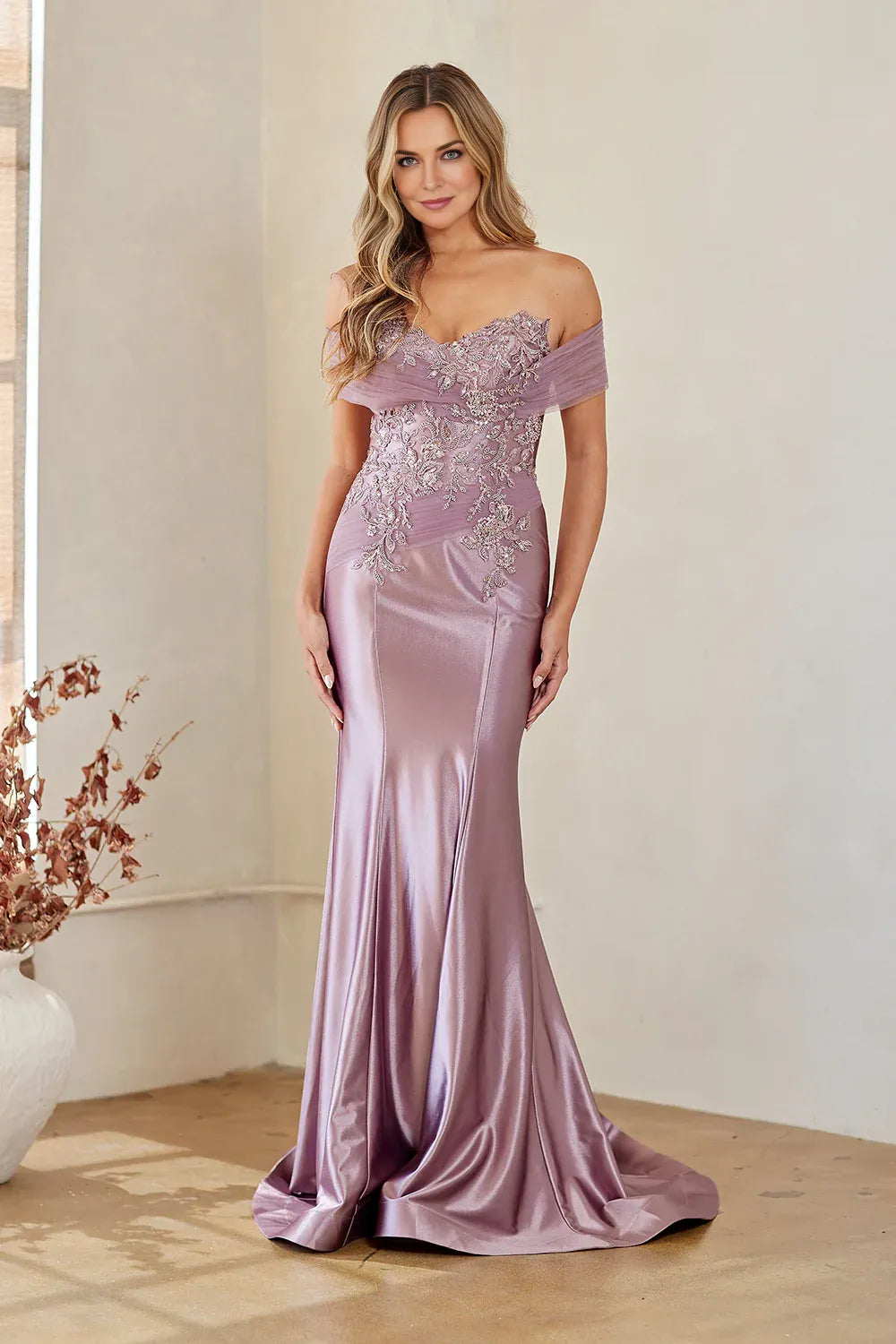 Elegant Mermaid Off-the-Shoulder Sweetheart Sleeveless Chiffon Satin Floor-Length Beaded Lace Evening Gown
