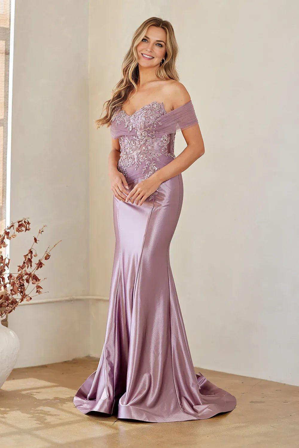 Elegant Mermaid Off-the-Shoulder Sweetheart Sleeveless Chiffon Satin Floor-Length Beaded Lace Evening Gown