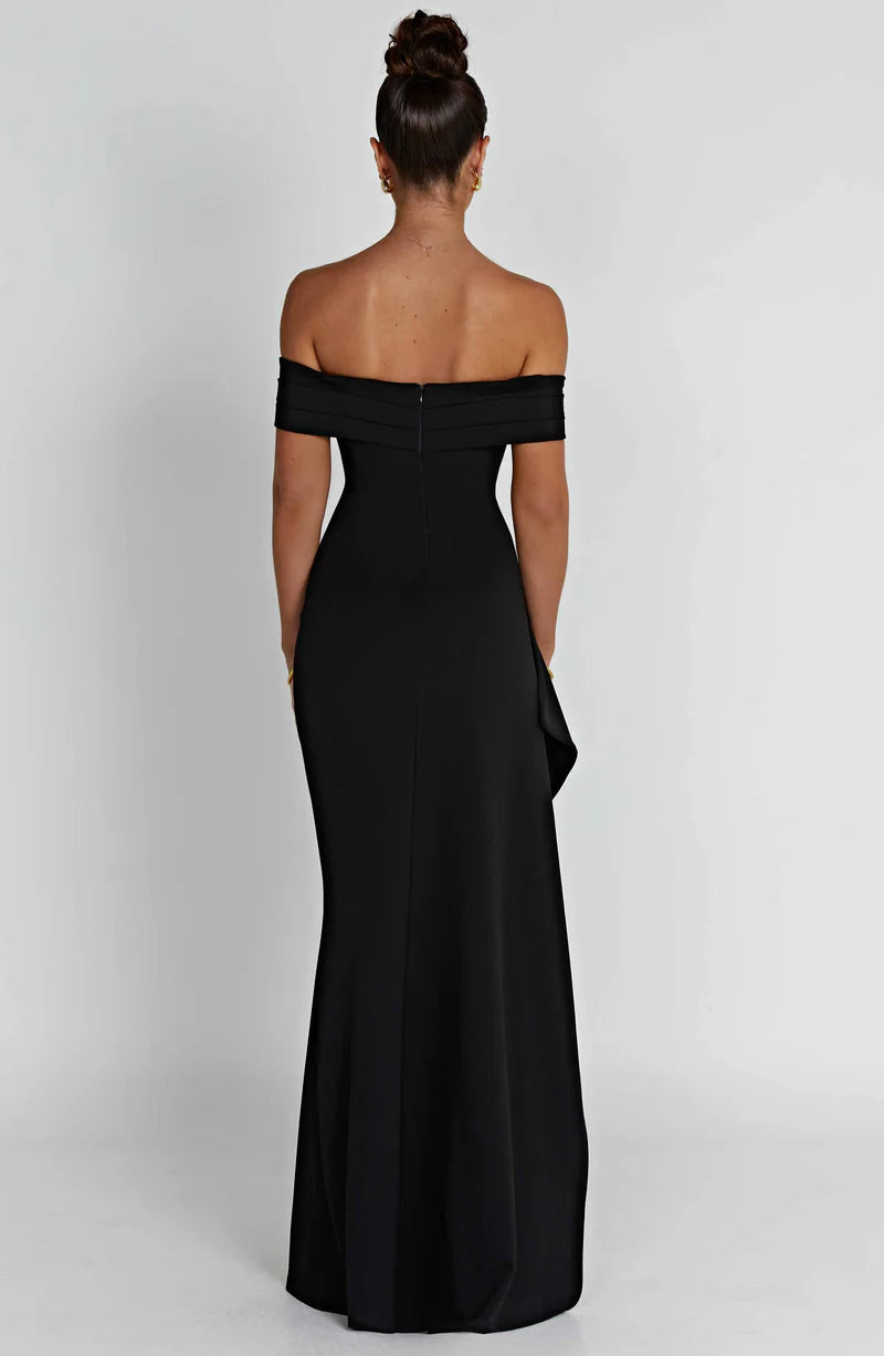 Elegant Mermaid Off Shoulder Crepe Maxi Evening Dress High Slit Gown