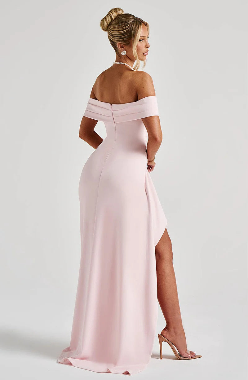 Elegant Mermaid Off Shoulder Crepe Maxi Evening Dress High Slit Gown