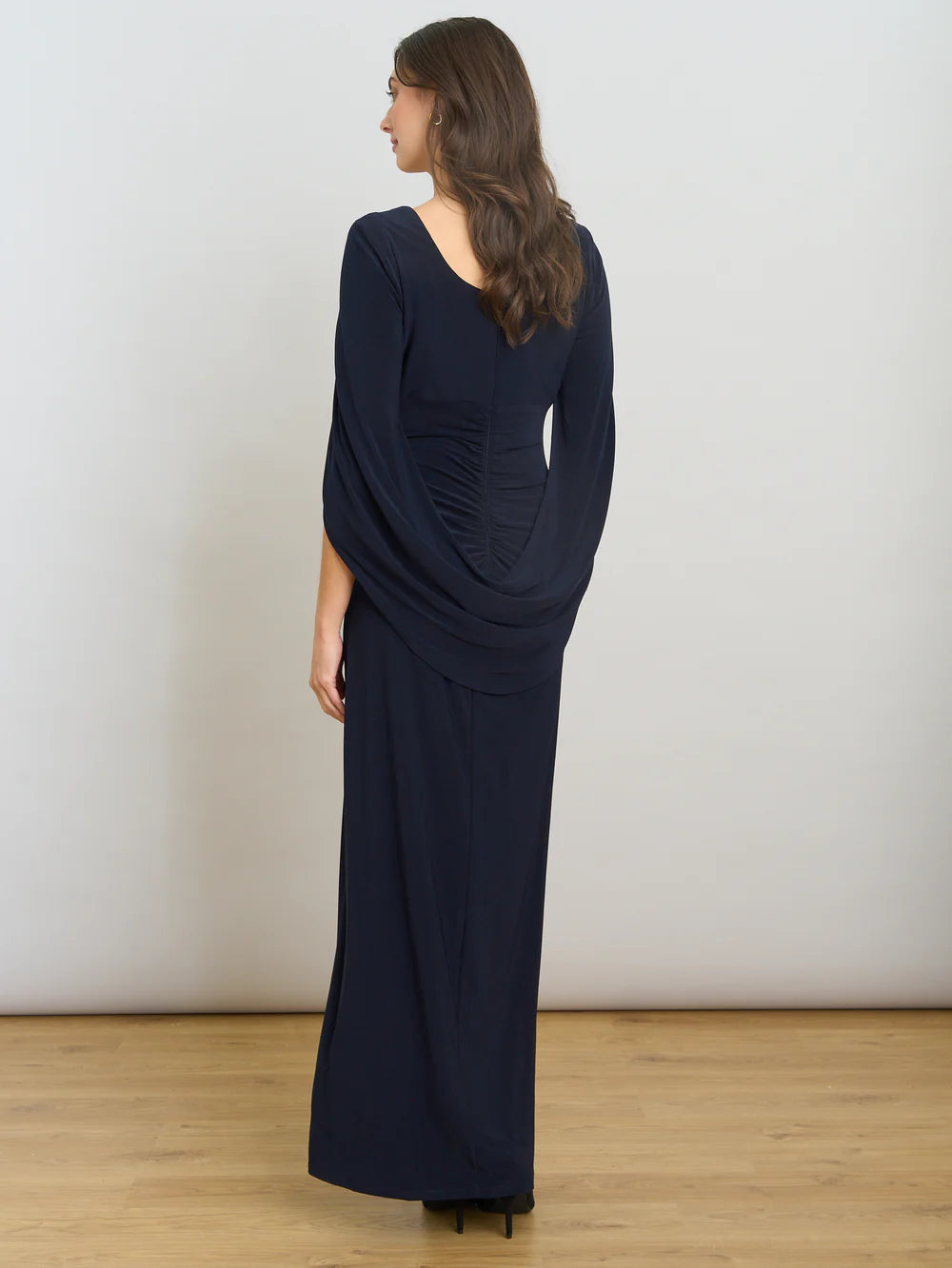 Elegant Sheath Draped Back Shoulder Ruched Maxi Gown Mother of the Bride Dress