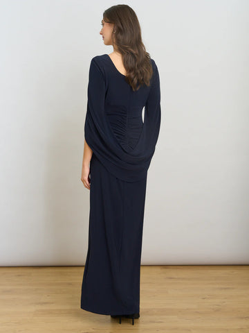 Elegant Sheath Draped Back Shoulder Ruched Maxi Gown Mother of the Bride Dress