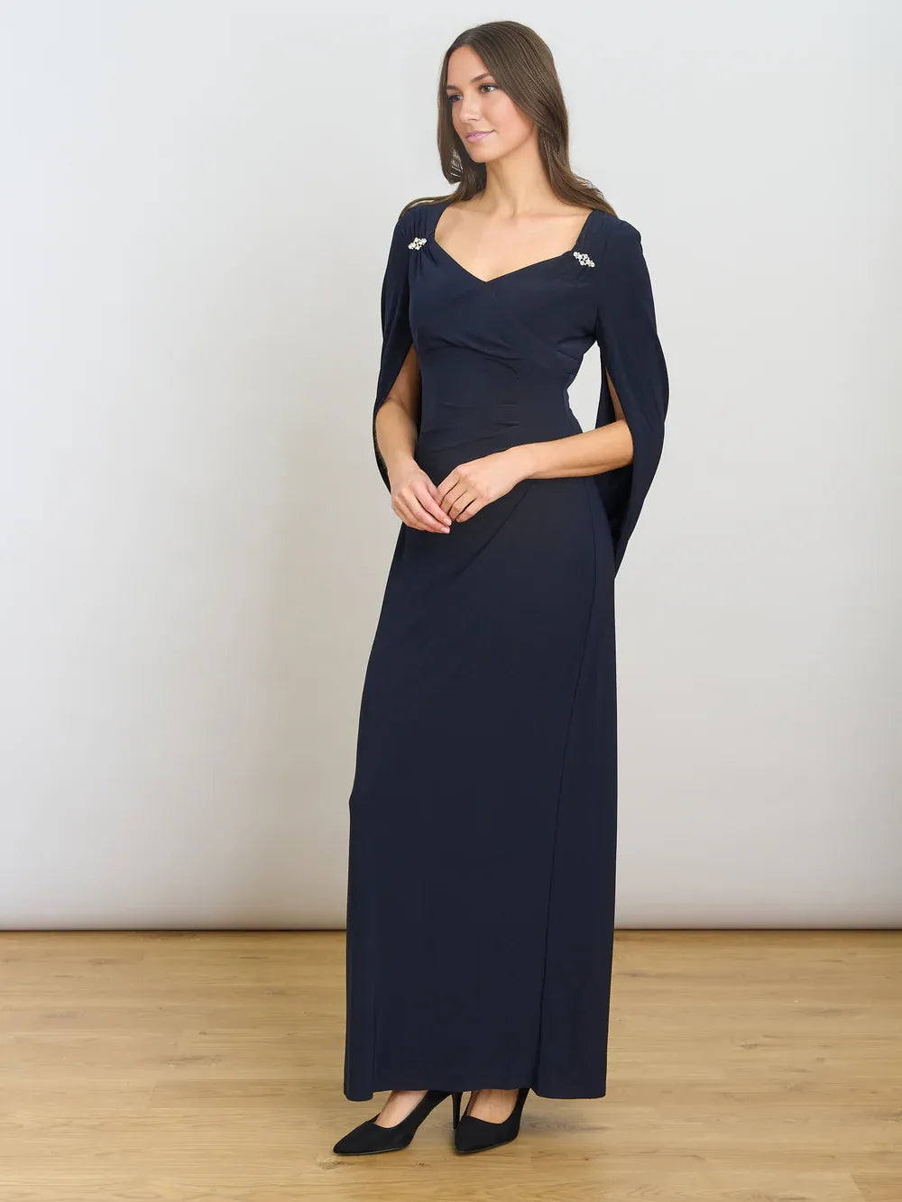 Elegant Sheath Draped Back Shoulder Ruched Maxi Gown Mother of the Bride Dress