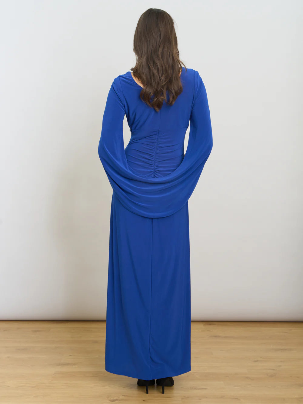 Elegant Sheath Draped Back Shoulder Ruched Maxi Gown Mother of the Bride Dress