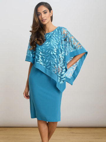 Elegant Round Neck Sequin Cape Knee Length Mother of the Bride Dress