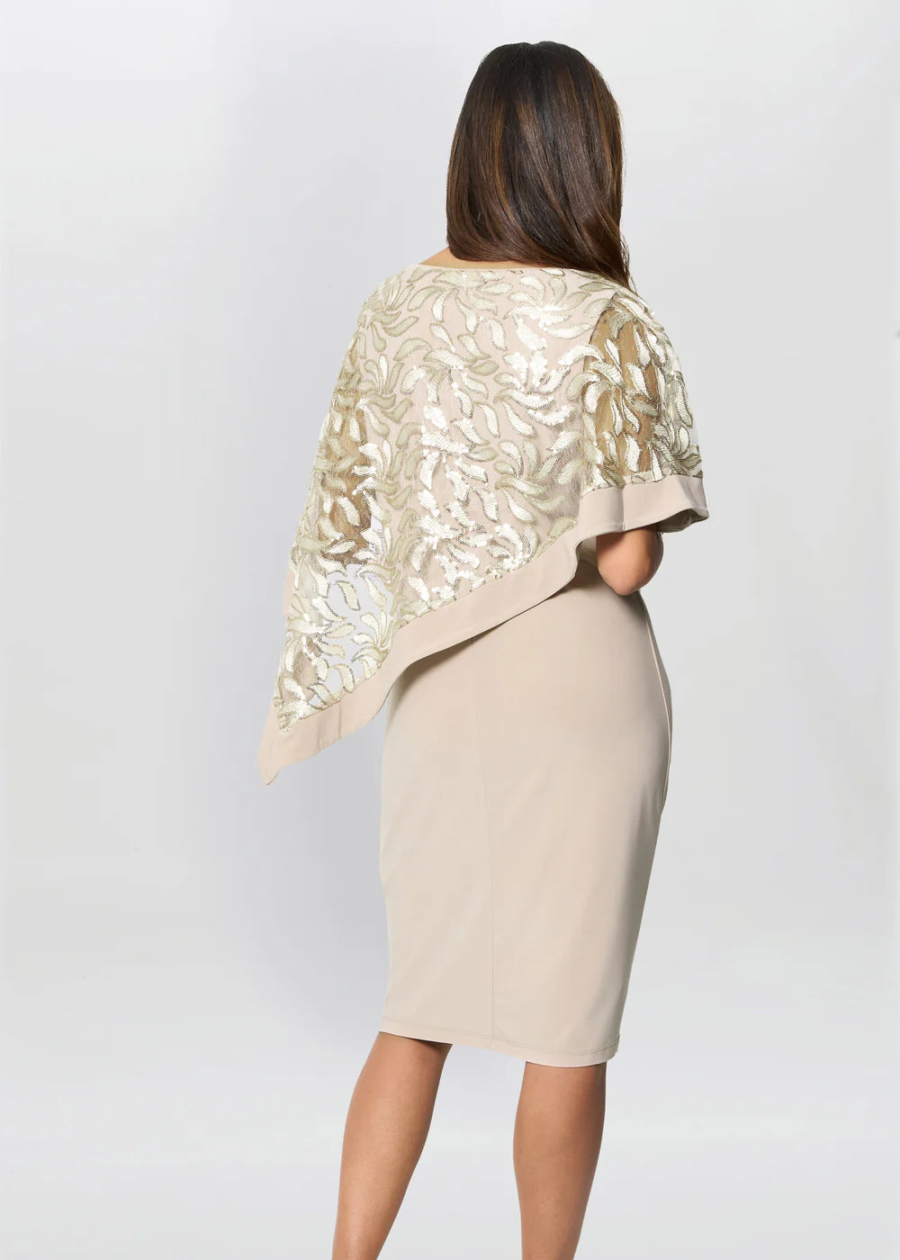 Elegant Round Neck Sequin Cape Knee Length Mother of the Bride Dress