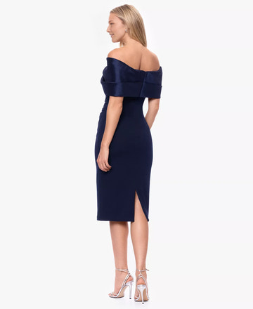 Elegant Sheath Off-the-Shoulder Short Sleeve Wedding Guest Dress Midi Cocktail Dress with Twisted