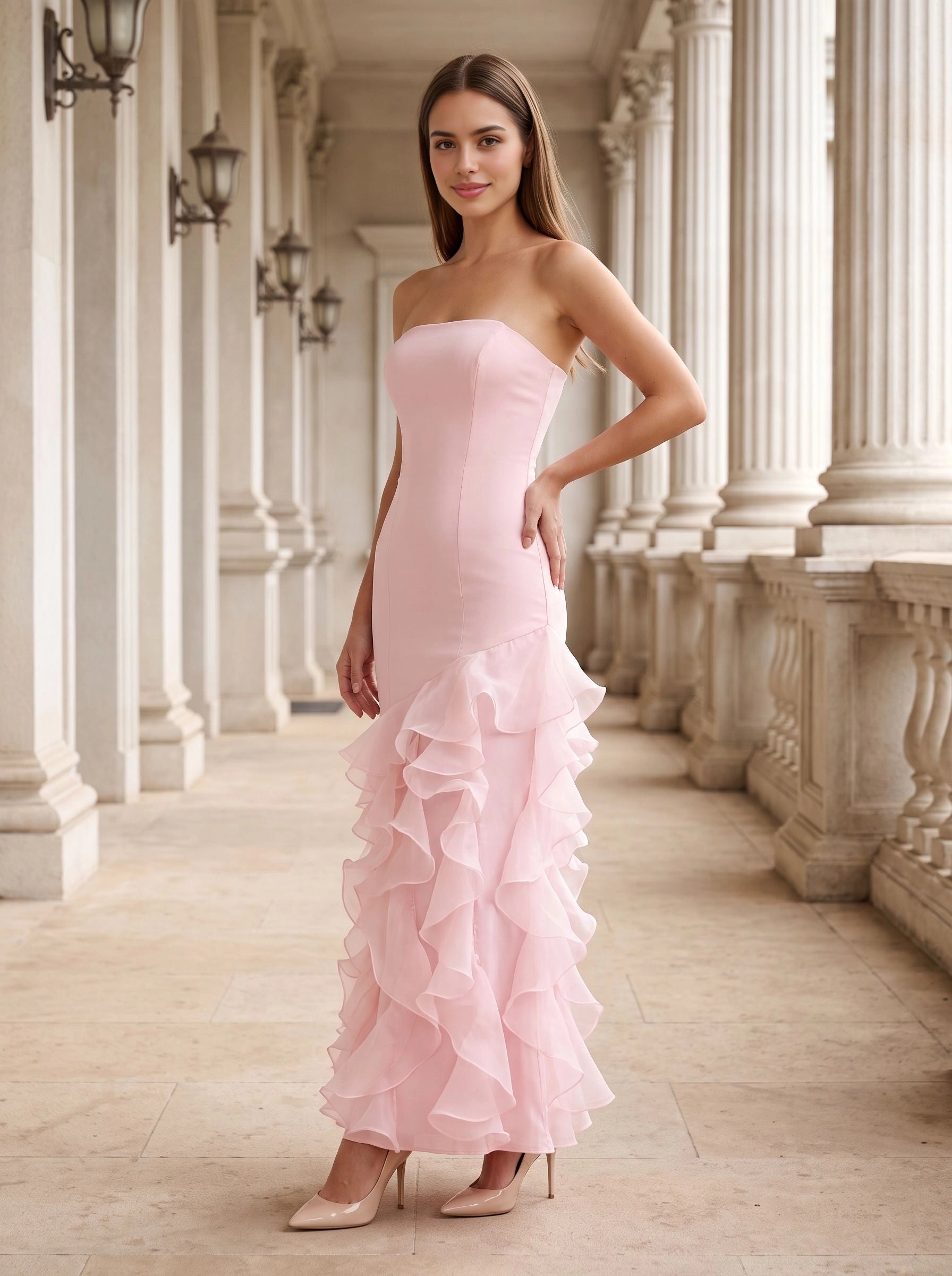 Elegant Mermaid Strapless Sleeveless Zipper‑Back Floor‑Length Prom Dress
