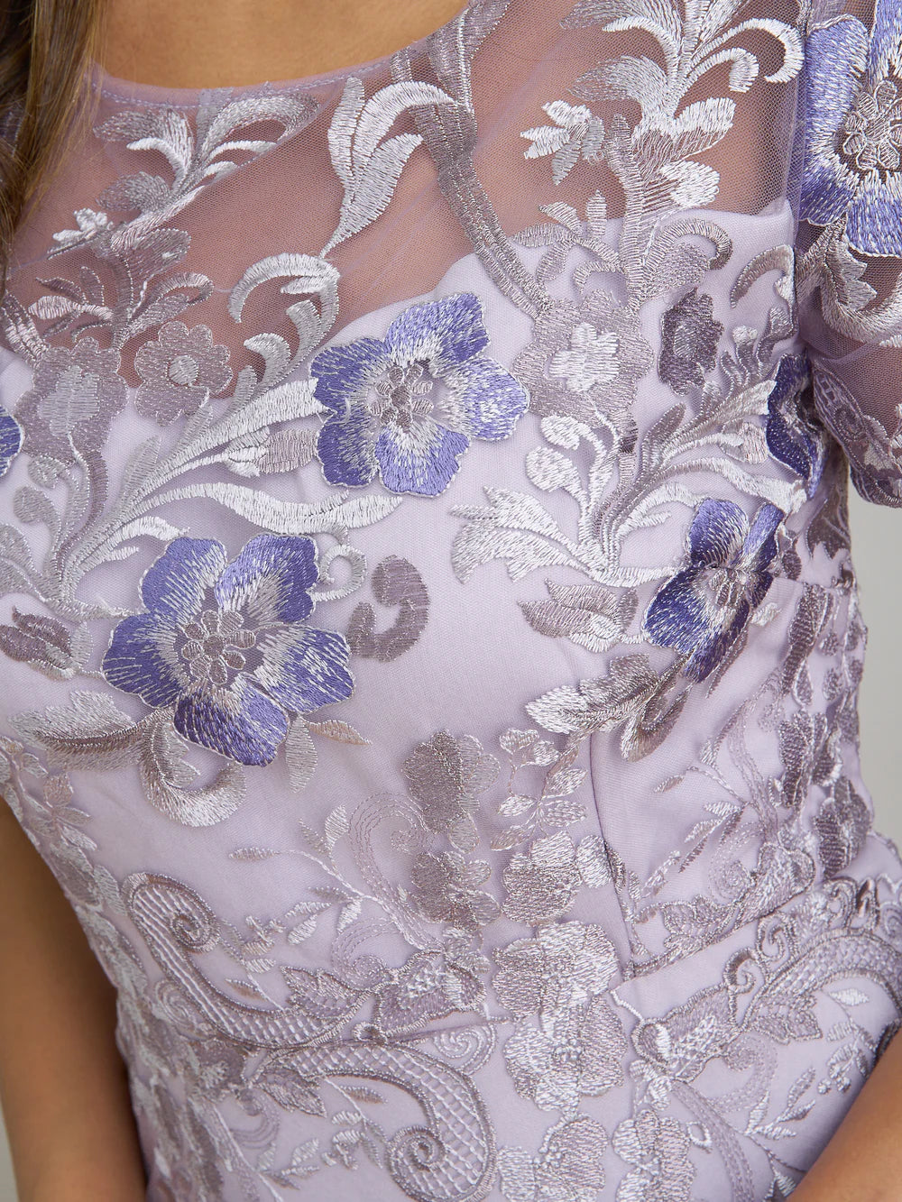Elegant Square Neck Embroidered Mesh Midi Dress Illusion Neck Mother of the Bride Dress