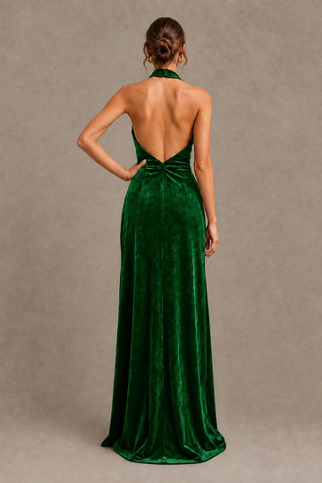 Graceful Sheath Halter Neck Sleeveless Open Back Floor-Length Bridesmaid Dress
