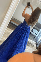 Enchanting Royal Blue Sequin Strapless Ball Gown with Pockets Prom Dress