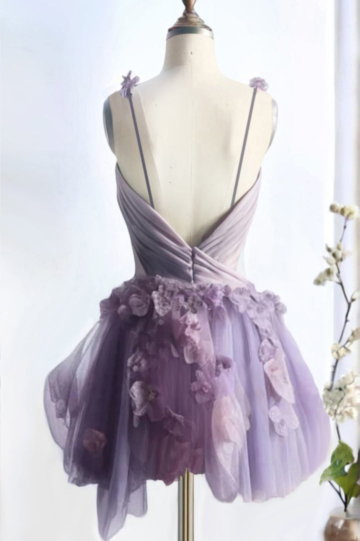 A-Line Floral Sweetheart Mini Party Dress Cute Tulle Homecoming Dress