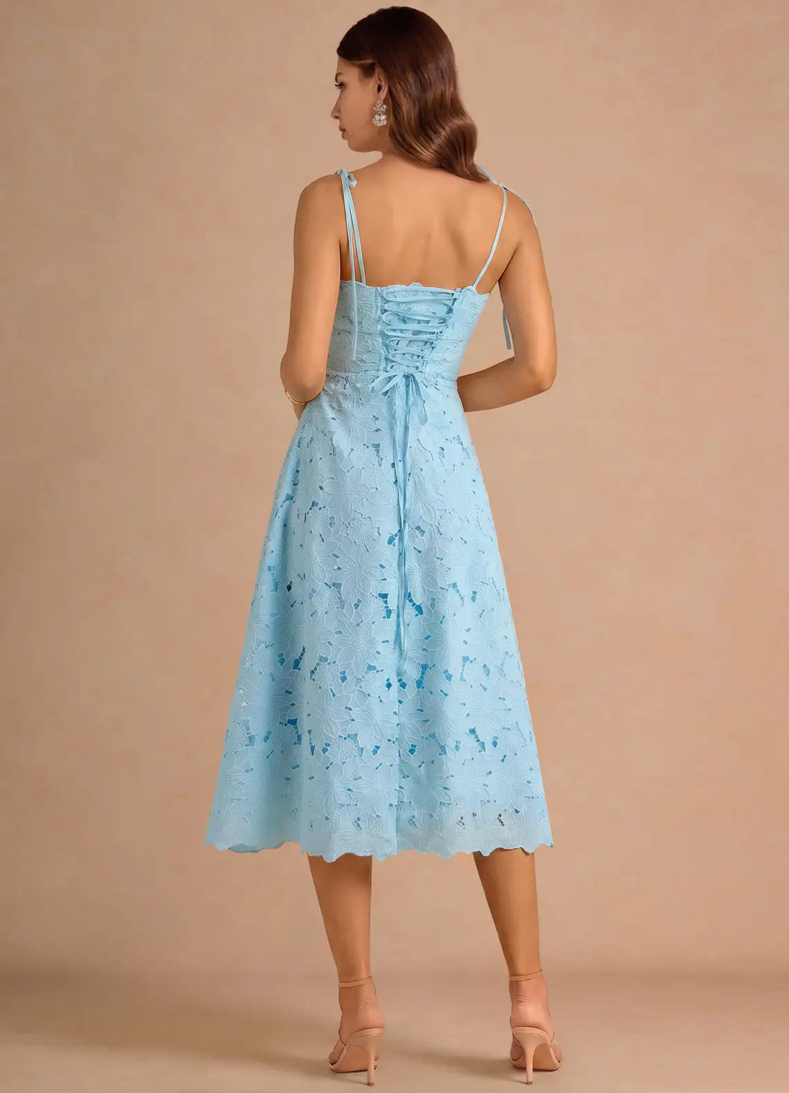 Romantic Aline Straight Sleeveless Lace Midi Cocktail Dress TieStrap Laceup Bridesmaid Dress
