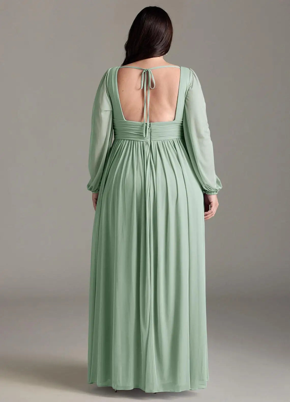 A-Line/Princess Chiffon Plunging Neck Long Sleeves Bridesmaid Dresses Wedding Guest Dresses With Slit