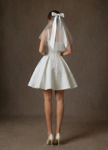 Romantic Sheer Tulle Satin Bow Elbow Length Bridal Wedding Veil