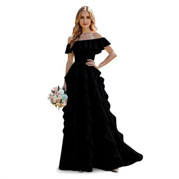 Off-the-Shoulder Ruffled Chiffon Bridesmaid Dress - Floor-Length Formal Evening Gown for Wedding, Prom & Special Occasions