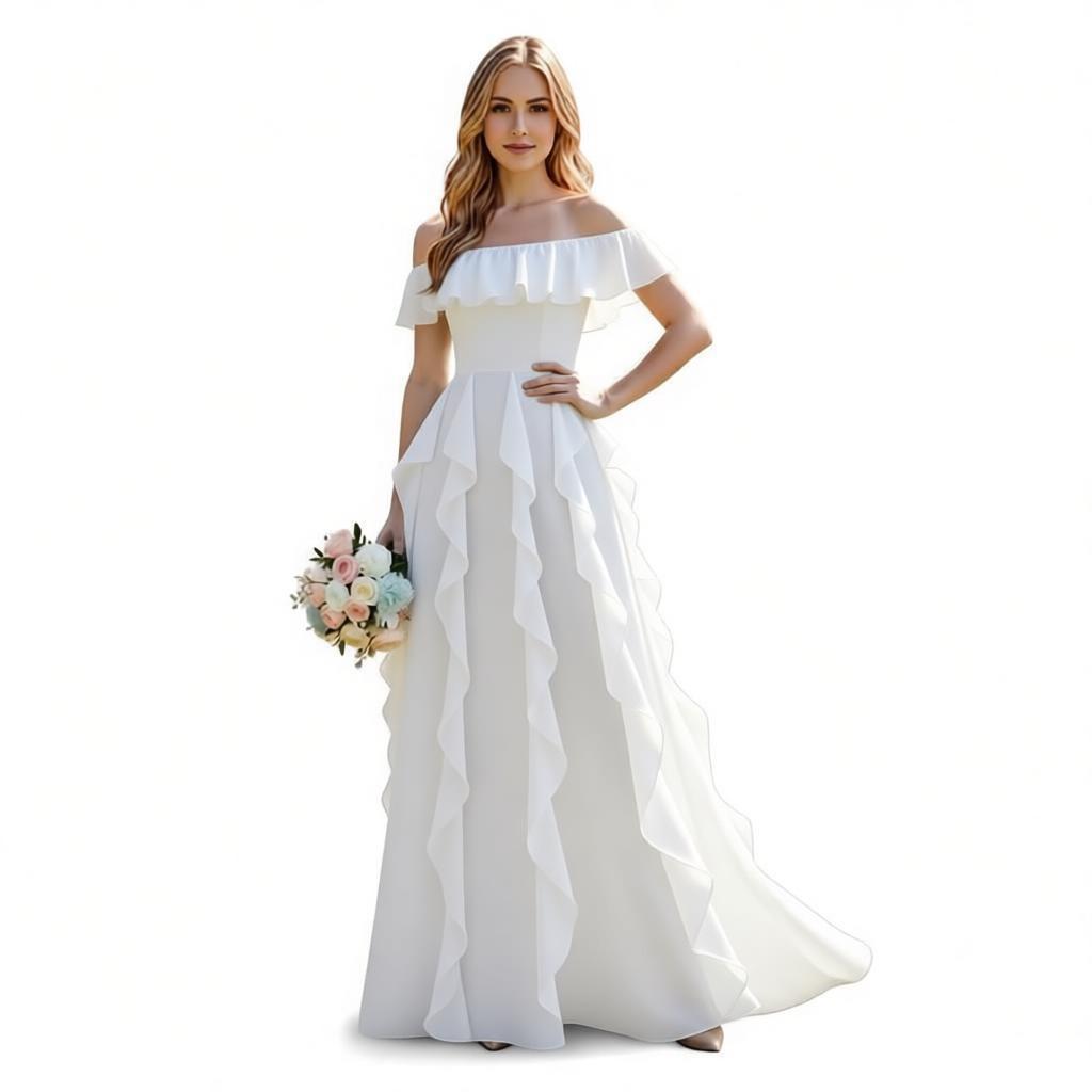 Off-the-Shoulder Ruffled Chiffon Bridesmaid Dress - Floor-Length Formal Evening Gown