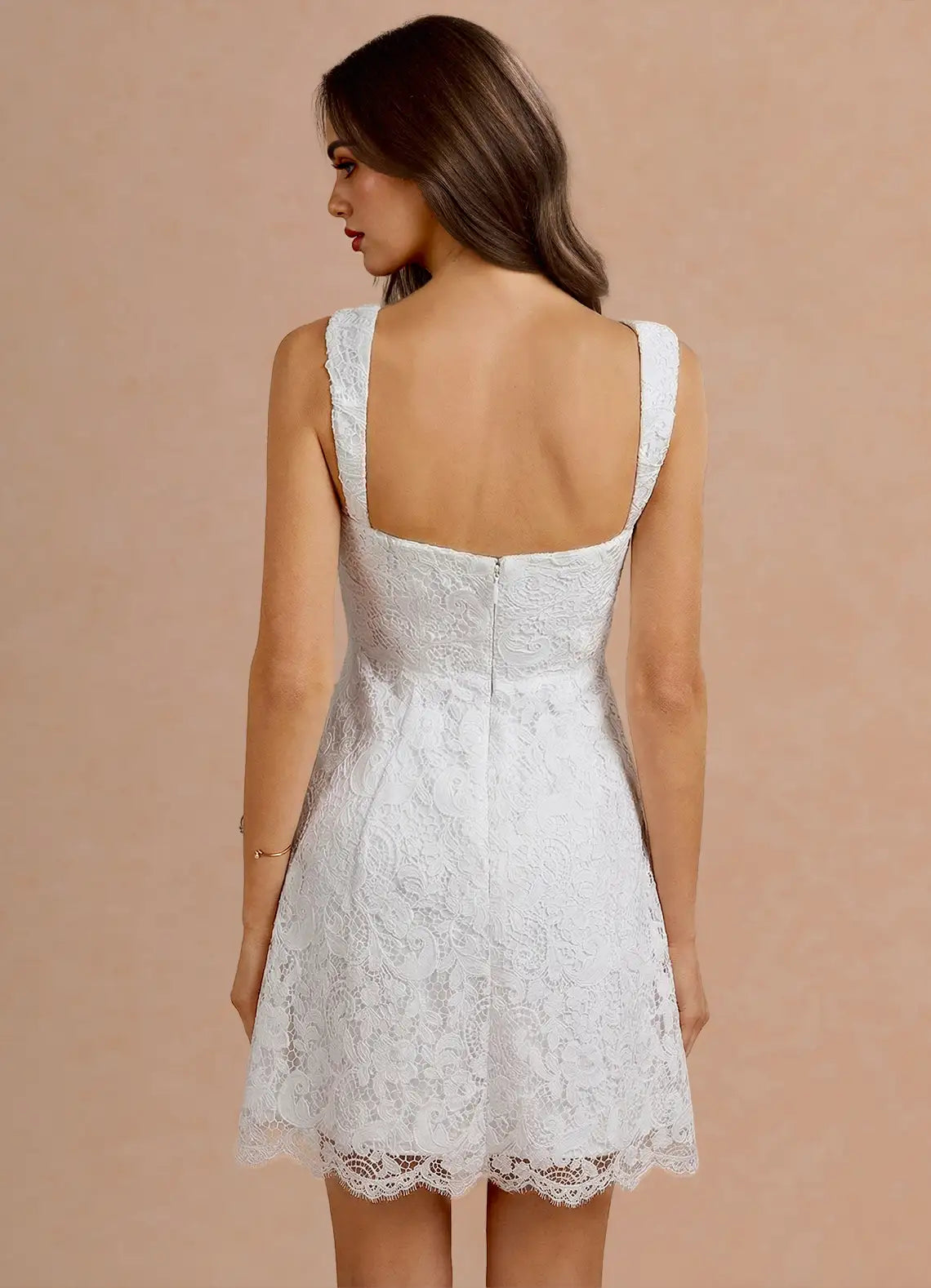 Charming A-line Square Sleeveless Lace Mini Homecoming Dress Back Zip Cocktail Dress