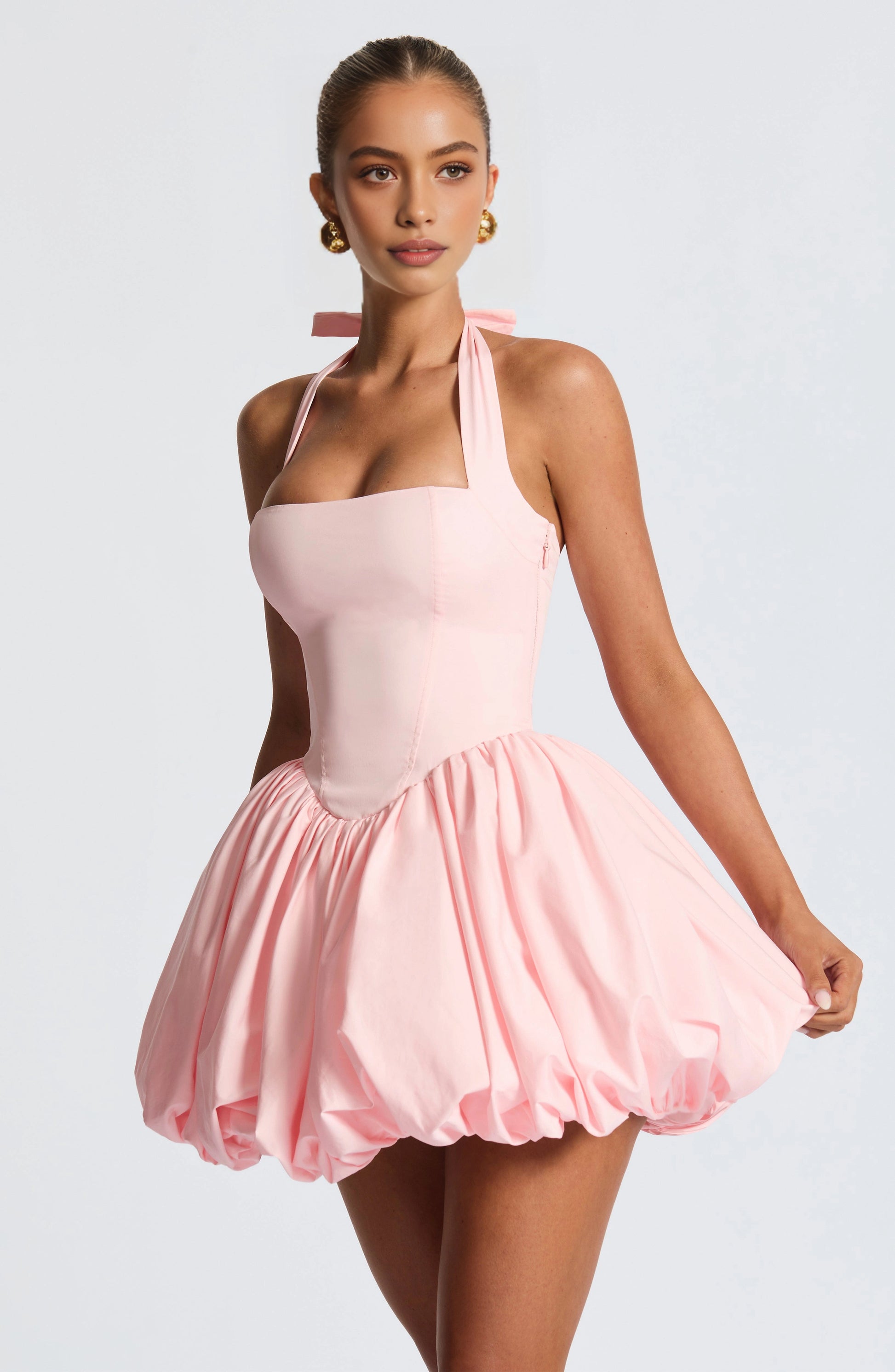 Vintage Bubble Halter Sleeveless Tie Back Mini Homecoming Dress