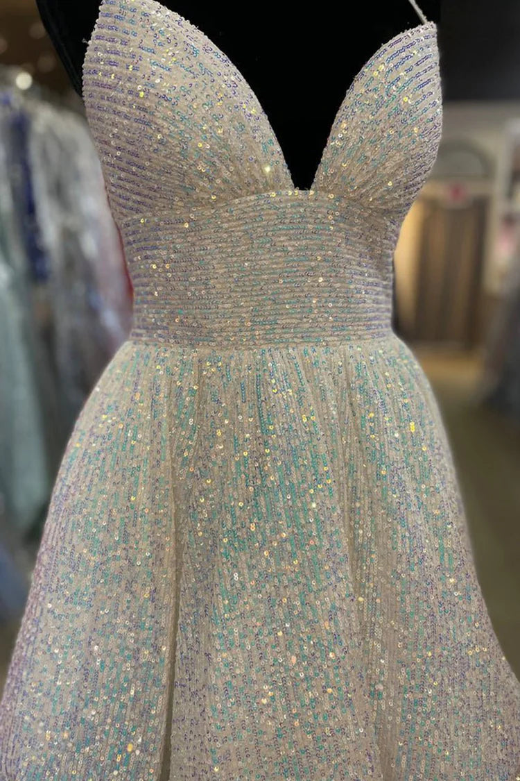 Flattering Aline Deep V Neck Sequin Short Laceup Homecoming Dress
