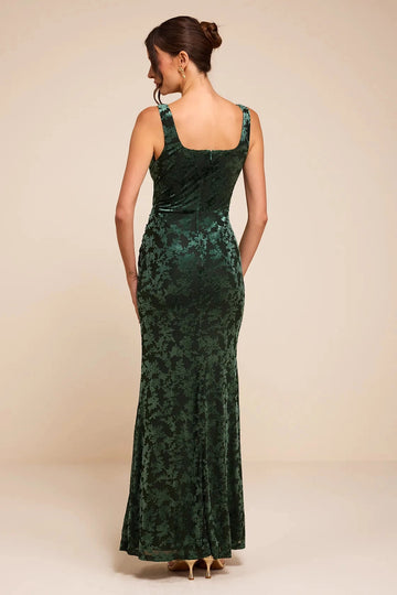 Floral evening dress with low back and sleeveless design